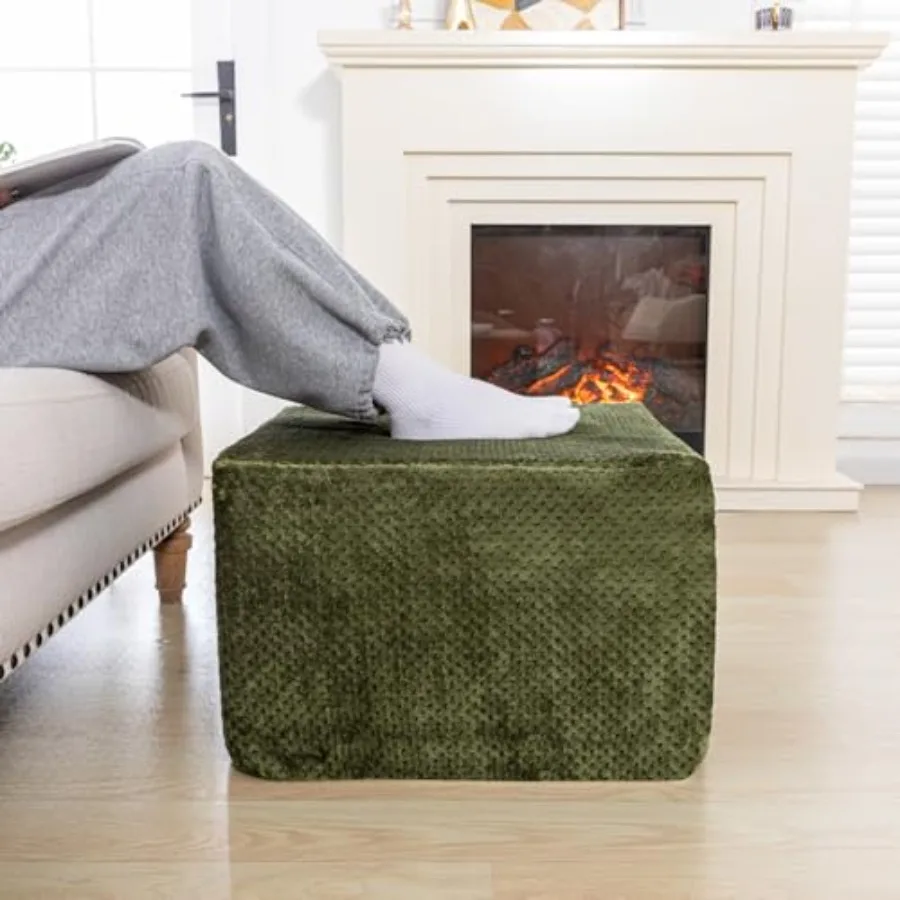 

Furry Square Pouf Ottoman 20"x14" One-Piece Seamless Integral Foam Feet Stool Ottoman Feet Rest Living Room Bedroom Under Desk