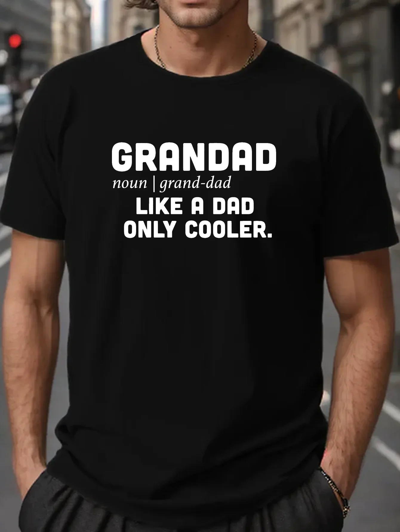 

Men's Casual Short Sleeve Graphic Tee - "Granddad Like A Dad Only Cooler" Definition Print Crew Neck Summer T-Shirt Comfortable