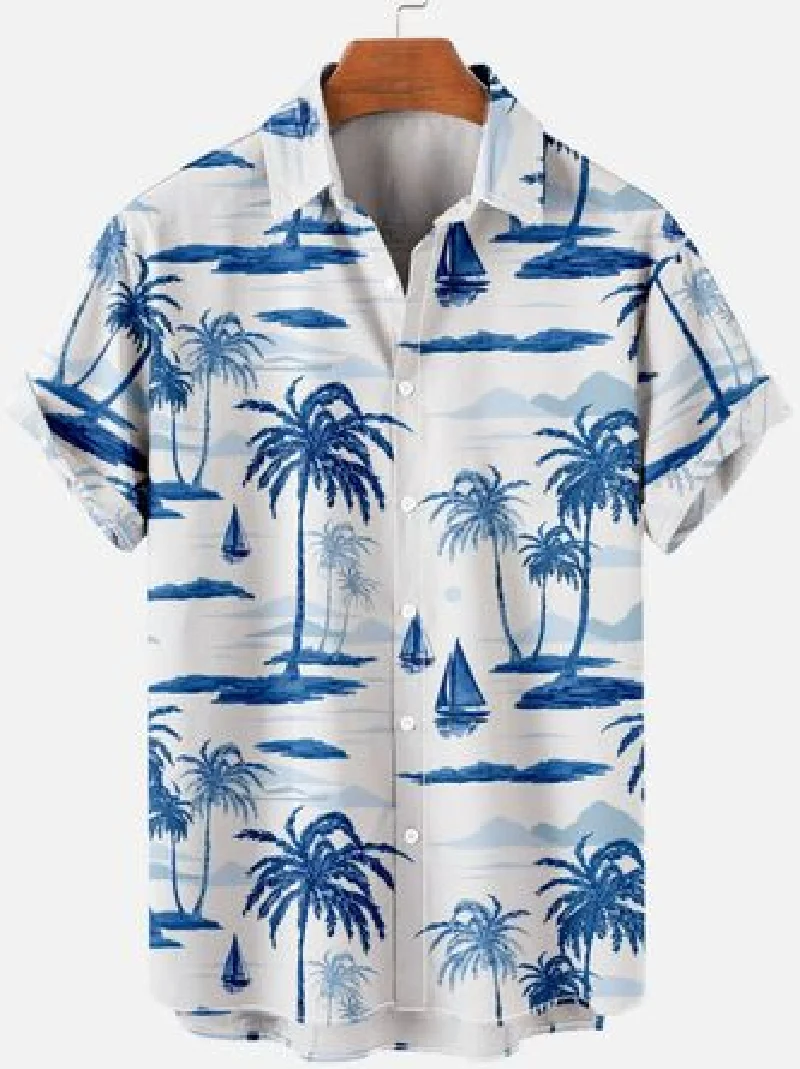 2024 Men\'s Shirt Short Sleeved Summer Shirt Lapel Fashionable And Versatile Hawaiian Style Pattern Printed Top