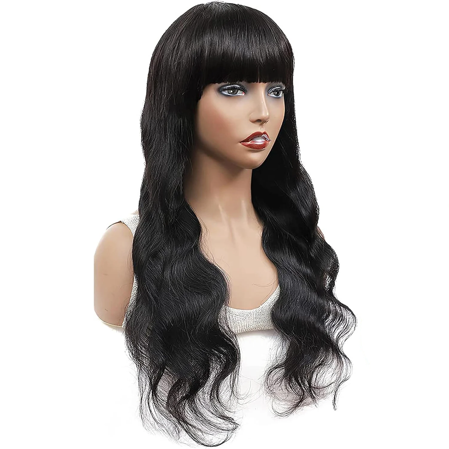 Parrucca fatta a macchina dell'onda del corpo Capelli umani al 100% Densità del 180% con frangia Parrucche per capelli umani Remy brasiliani ondulati per le donne 22 pollici
