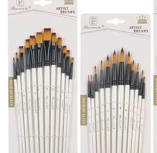 

12 шт., набор нейлоновых акварельных кистей, заостренная круглая плоская головка, искусство для начинающих, нарисованная вручную акварель, мягкие волосы, плоские кисти для художников