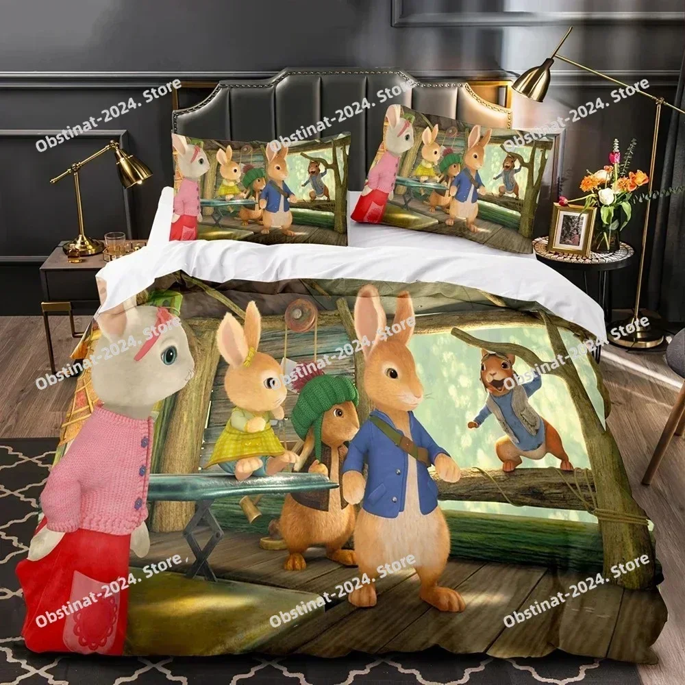 Cartoon Peter Rabbit Bedding Set Duvet Cover Bed Set Quilt Cover Pillowcase Comforter king Queen Size Boys Adult Bedding Set