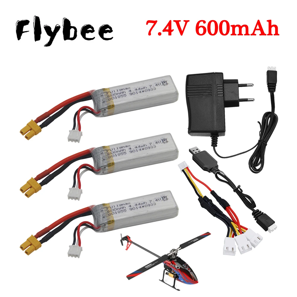 7.4V 600mAh Lipo Battery +7.4V Charger sets For Wltoys XK K130 RC Helicopter Spare Parts Accessories 2s Battery For RC Drone Car