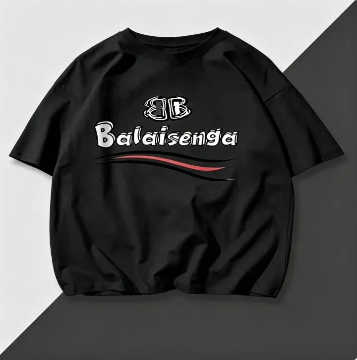 2026 Men Minimal Double Letter Wave Line Graphic T Shirt Simple Chest Print Crewneck Tees Unisex White Oversized Short Sleeve