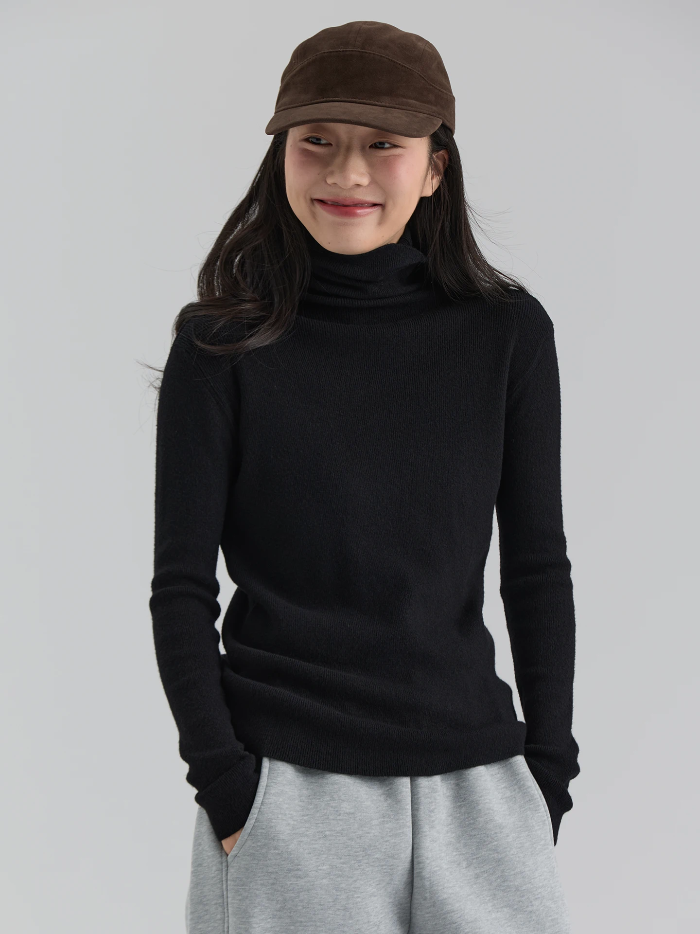 

Winter New Sle Women's Knitted Base irt Pure Color Inner Wear Pile Collar Commute Sle Korean Version Fce Long Sve