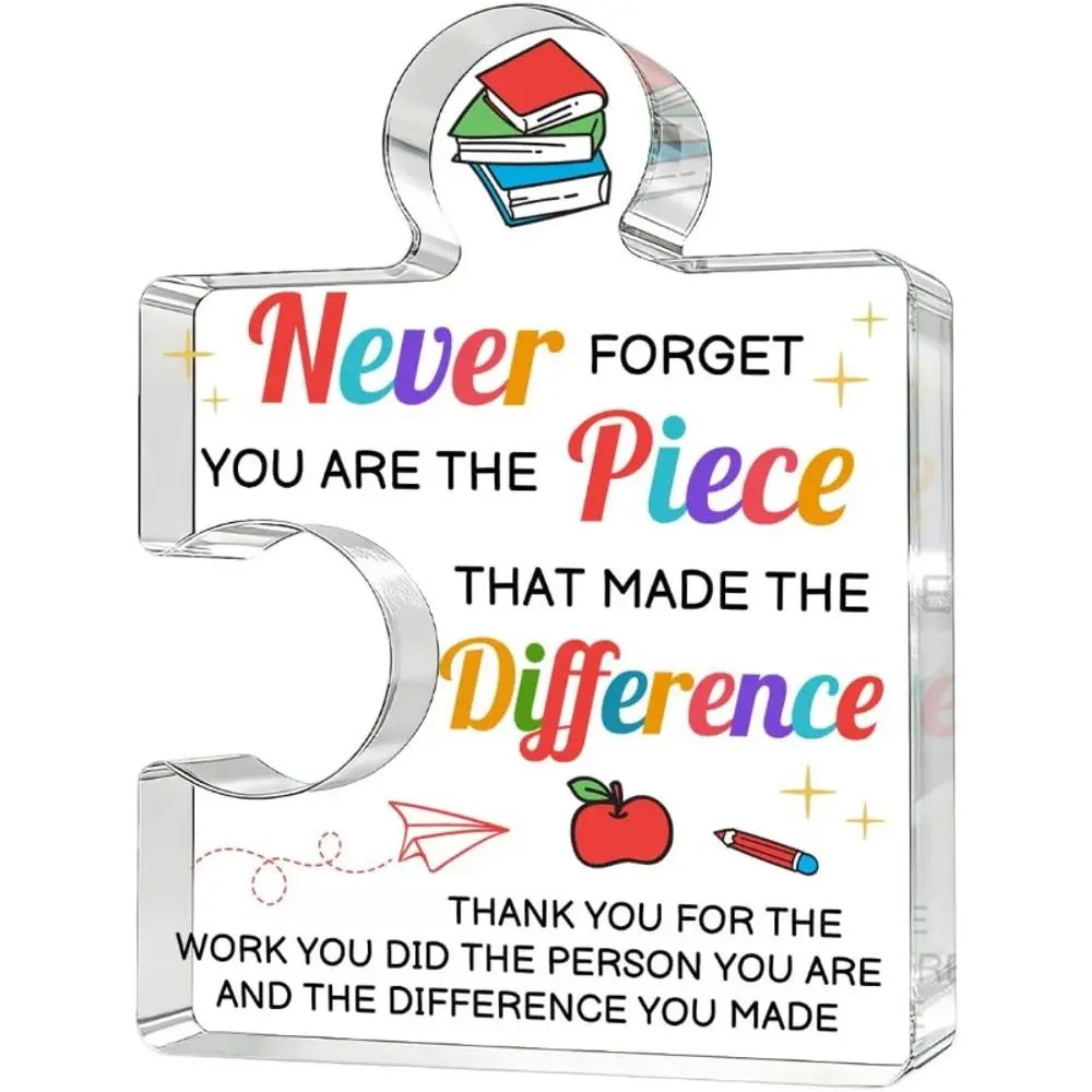 Puzzle Shaped Acrylic Teacher Appreciation Gift, Birthday Christmas Retirement Graduation Desk Decor for Men & Women Teachers