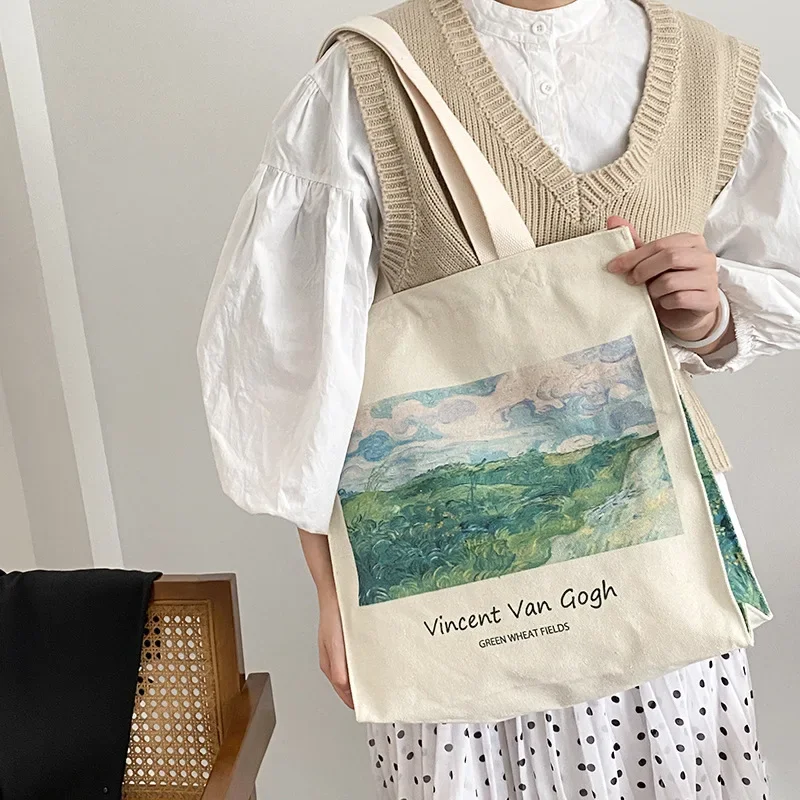 Van Gogh Morris Shoulder Bags for Women Vintage Shopping Bag with Handle Zipper Casual Canvas Tote Bag Bolsa Feminina