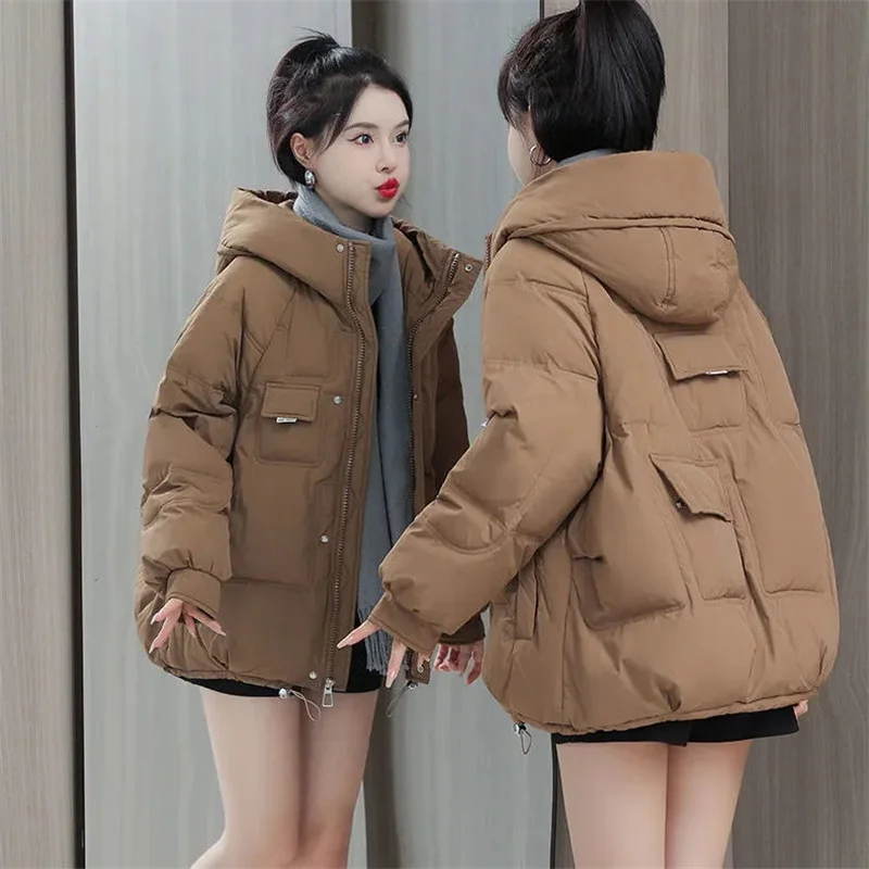 Parka à capuche rembourrée en coton pour femme, manteau basique, veste épaisse, chaud, mode féminine, hiver, nouveau, 2023