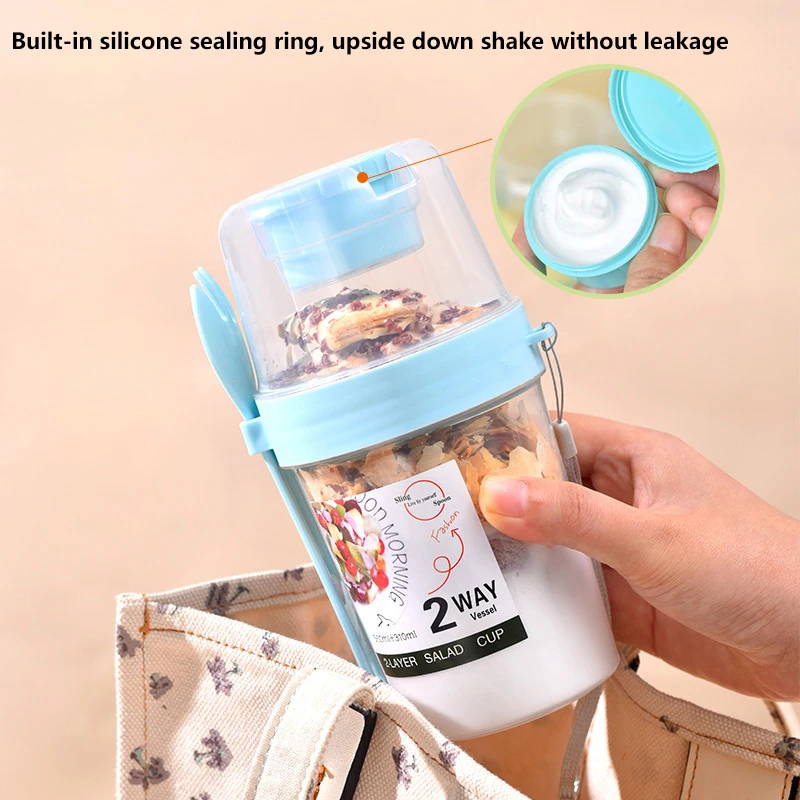 Portable Double Salad Cups Food Cooler Oatmeal Cereal Nuts Yogurt Container Set With Fork School Lunch Boxes