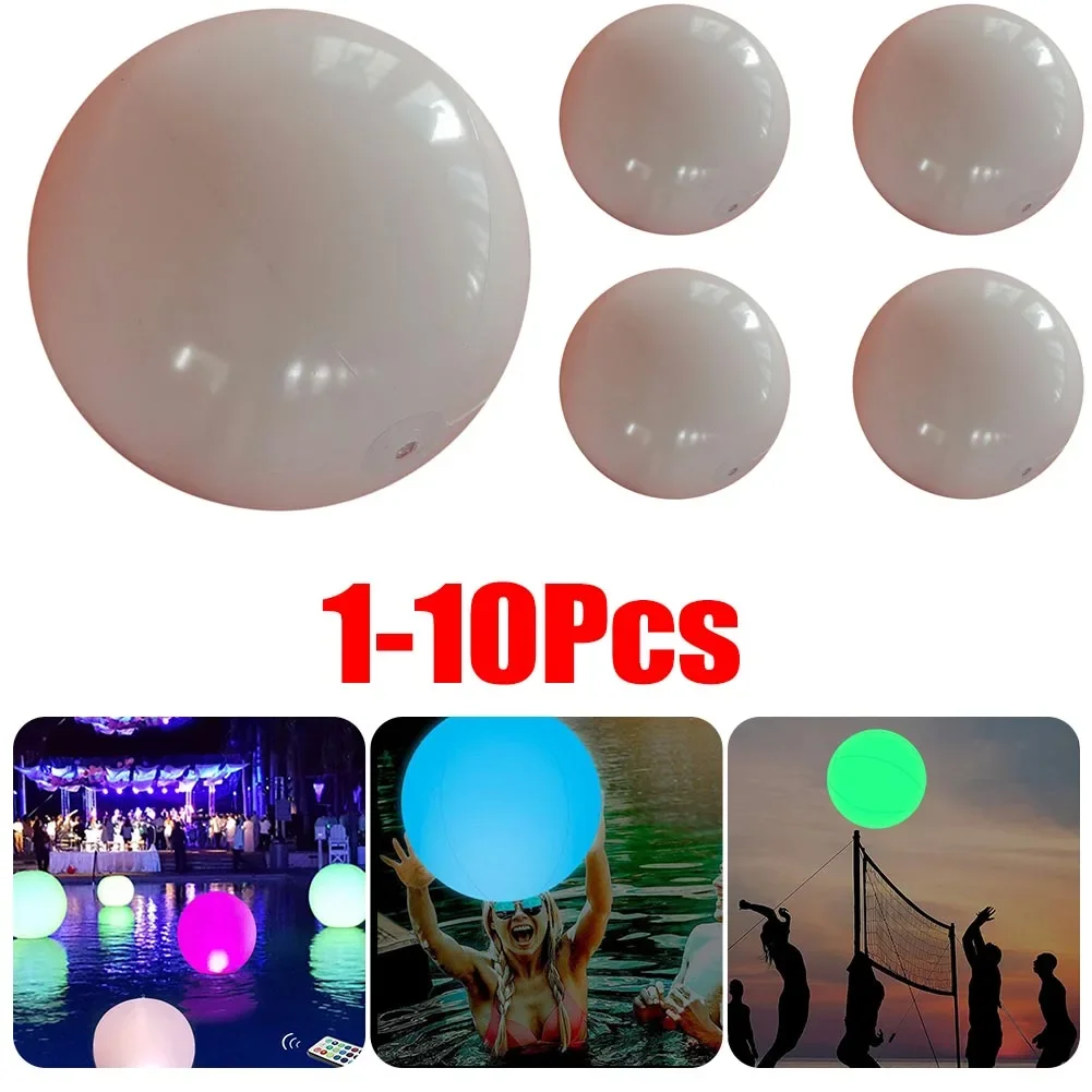 10-1Pcs LED Luminous Ball 16 Colors Glowing Inflatable Beach Ball Outdoor Toy Pool Water Play Light for Yard Lawn Party Decor