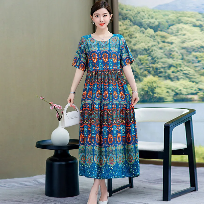 

Summer Pajamas Dress Women's Clothing New Floral Short Sleeve Home Wear Nightdress Summer Nightgowns Woman Sleepwear XL-5XL
