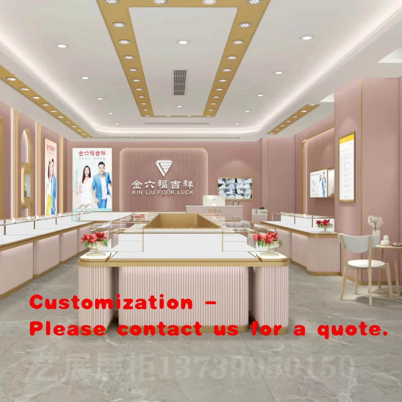 custom.Factory Direct One-Shop Customized Modern Recyclable Heavy Duty Jewelry Display Cabinet Pink Counter LED Light Strip Temp