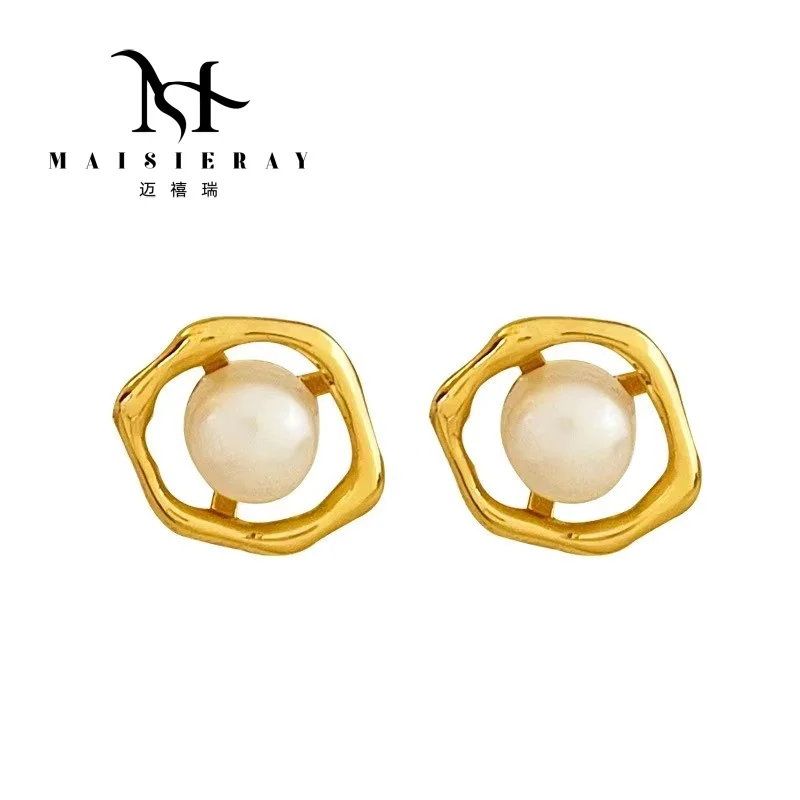 

Maisieray 2024 Natural Round Freshwater Pearl Earrings for Women Alloy Minimalist Design First Choice Gift Free shipping