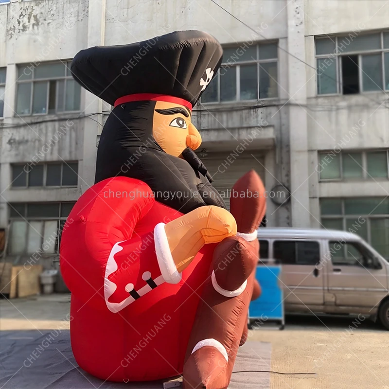 Giant Inflatable Pirate with Ship Wheel, Up Pirate Figure for Halloween Party, Haunted House, Nightclub Decor Prop