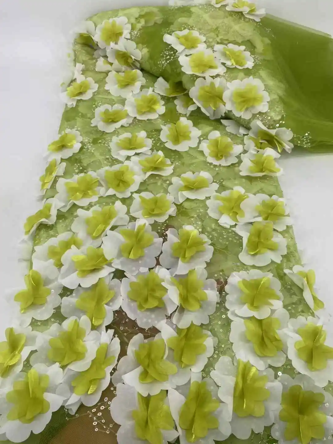 

High Quality Lace Fabric for Wedding Green 3d Lace Flower Embroidery Applique Fabric for African Bridal Tulle Lace 5 Yards SZ746