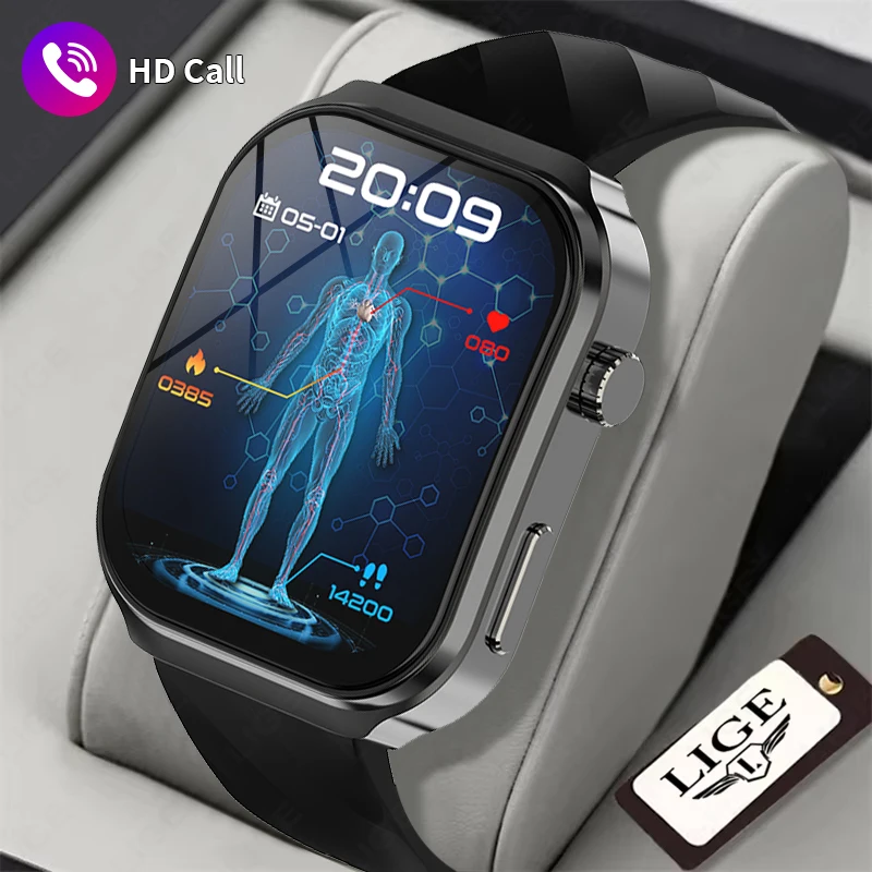 

LIGE Health Smartwatch Men Uric Acid Blood Pressure Monitor 2.2'' 3D Flexible Surface Bluetooth Call Sports Smartwatch Women Man