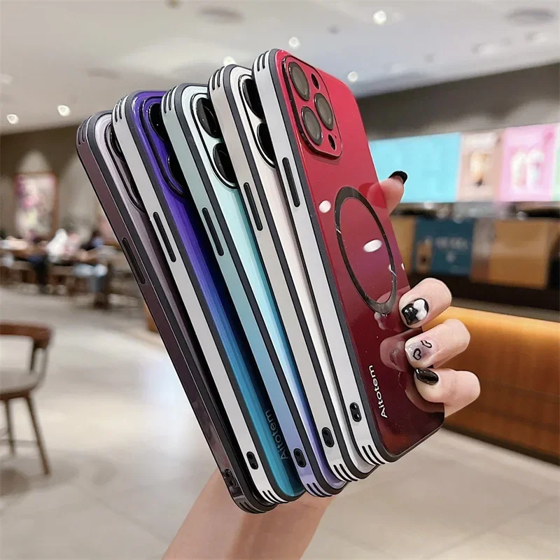 Gradient Magnetic Case for iPhone 16 15 14 13 Pro Max Plus Mag-safe Shell Shockproof Hard Cover Wireless Charging Bumper Funda
