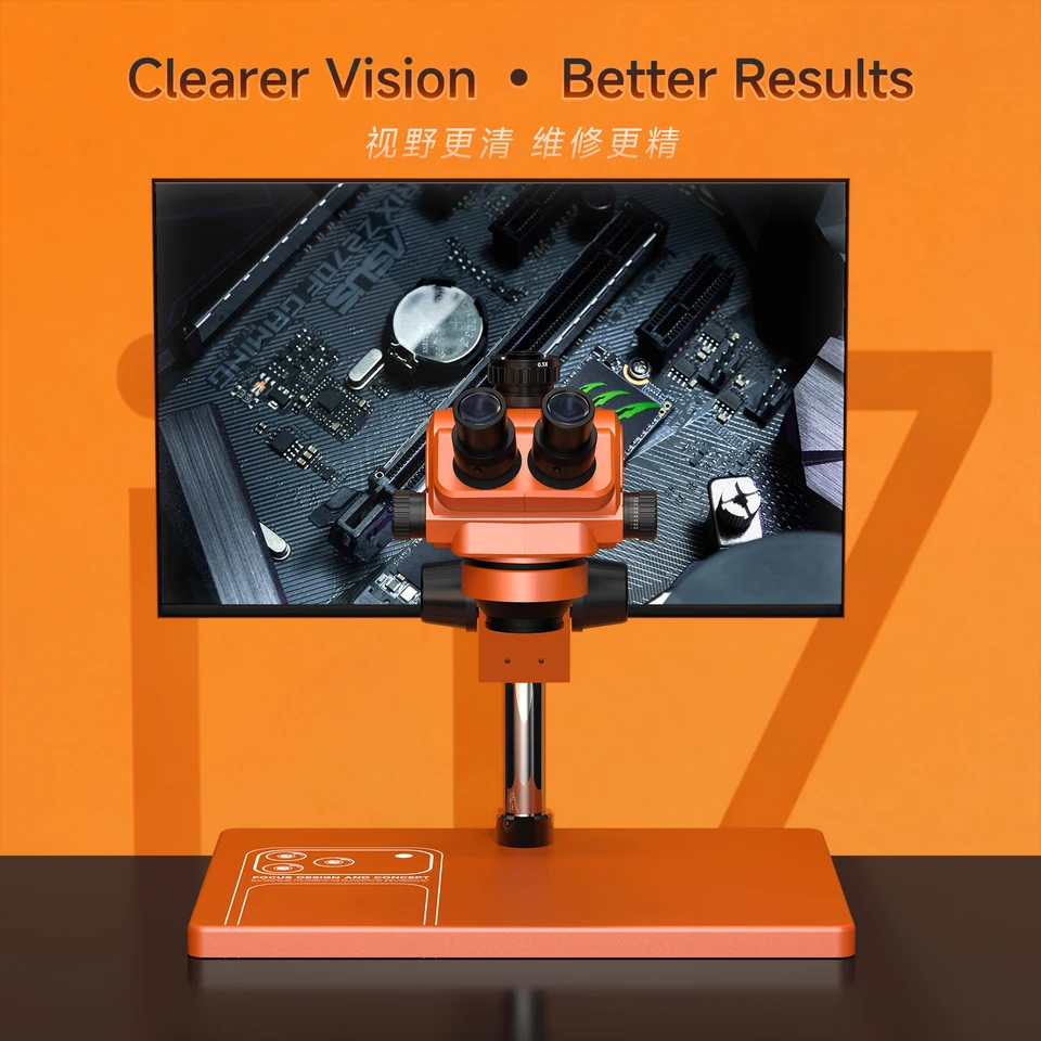 RF4 I17 Orange Edition Trinocular Stereo Microscope 7X-50X Zoom Big Base Phone PCB Repair Inspection Tool Kit