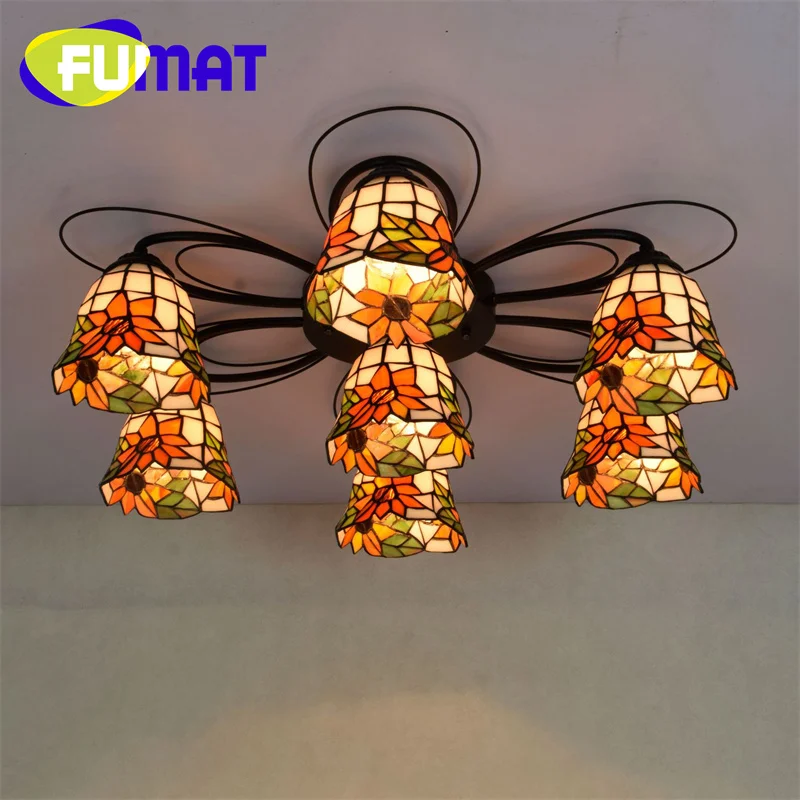 

FUMAT Tiffany 28 inch stained glass ceiling light Pastoral Sunflowers deco living Room Dining Room Bedroom Bar Overhead light