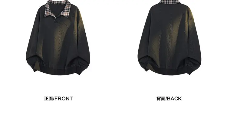 Herren-Sweatshirt mit Kontrastkragen und langen Ärmeln, Herbst-Diamant-Jacquard-Strick, lockere Passform, lässige Oberteile, halber Reißverschluss, Alltagskleidung – Detail 11