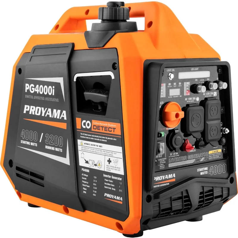 

PROYAMA 4000W Portable Gas Inverter Generator, CO Sensor, Digital Interface, RV - Ready, LED Light, ECO - Mode, Parallel Capable