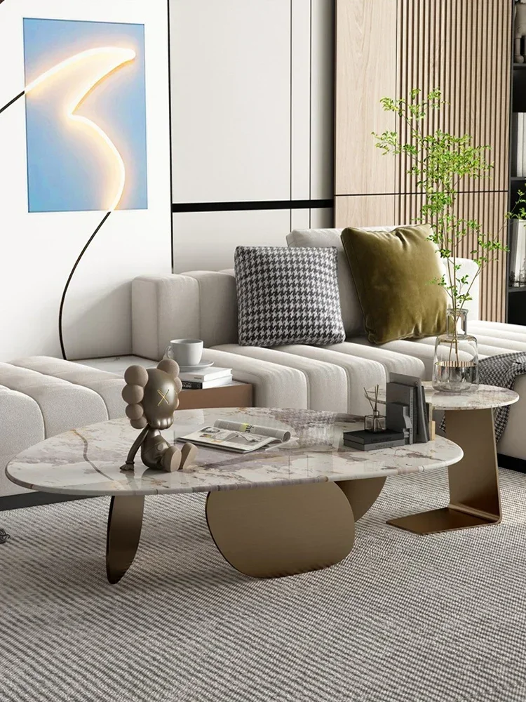 

Light Luxury and Simplicity Living Room Small Apartment Natural Marble Size Special-Shaped Tea Table Combination