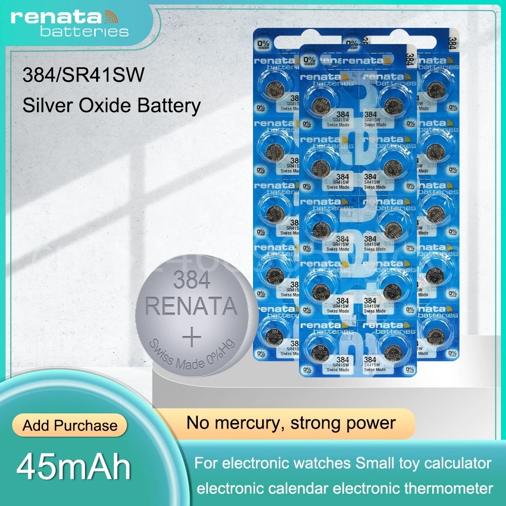 Renata 384 SR41SW AG3 LR41 392A LR736 192 1.55V Silver Oxide Battery for Watch Toy Scales Button Coin Cell