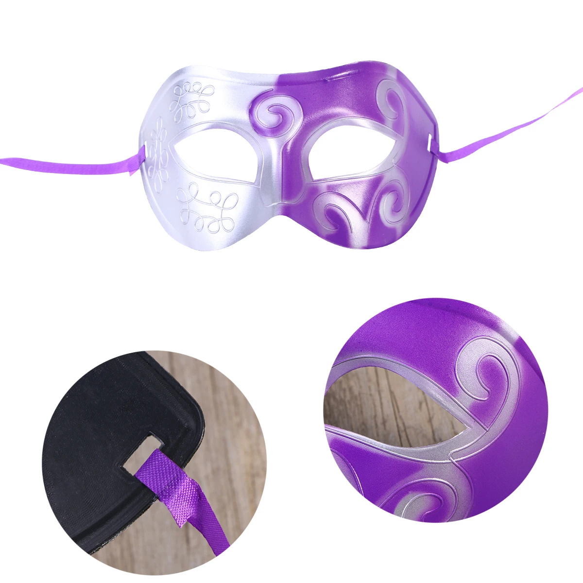 

Halloween Party Half Face Mask Engraving Masquerade Party Mask Party Favors Dress Up Costume Creative Gift for Men (Purple)
