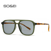 SO&EI Retro Double Bridges Men Square Sunglasses Fashion Blue Green Shades UV400 Women Trending Gradient Sun Glasses