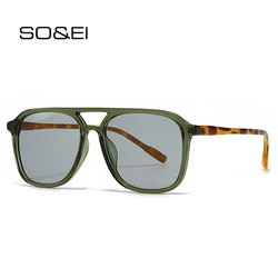 SO&EI Retro Double Bridges Men Square Sunglasses Fashion Blue Green Shades UV400 Women Trending Gradient Sun Glasses