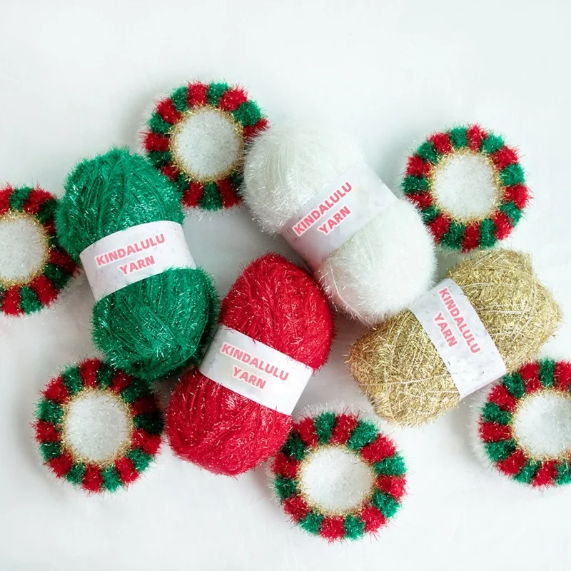 

5pcs Christmas Yarn Sparkling Acrylic Eyelash Glass Fiber Thread Creative Crochet Handmade Crafts Pack For Wreath Scrubber Gift