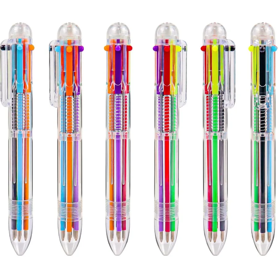 

24 Pack 0.5mm 6in1 Mult Ballpoint Pen 6 Color Transparent Barrel Retractable Ballpoint Pens for Office School Supplies Students
