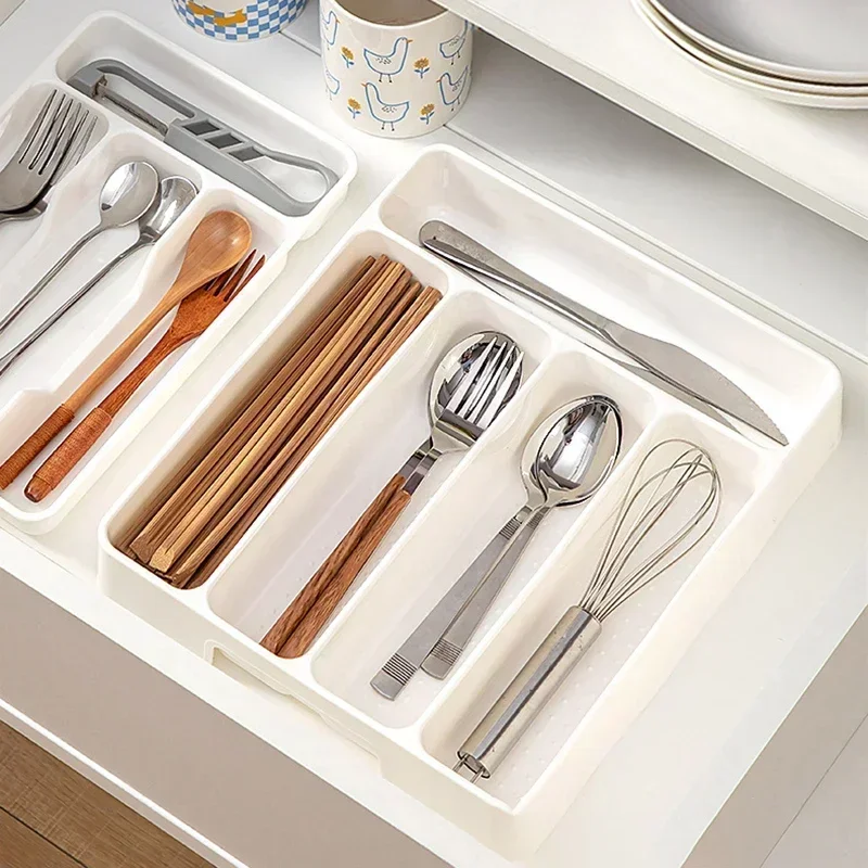 2024New 4/5 Easy Clean Compartments Cutlery Organizer Daily Drawer Divider Tray Rectangle Home Kitchen Spoon Fork Separation Box