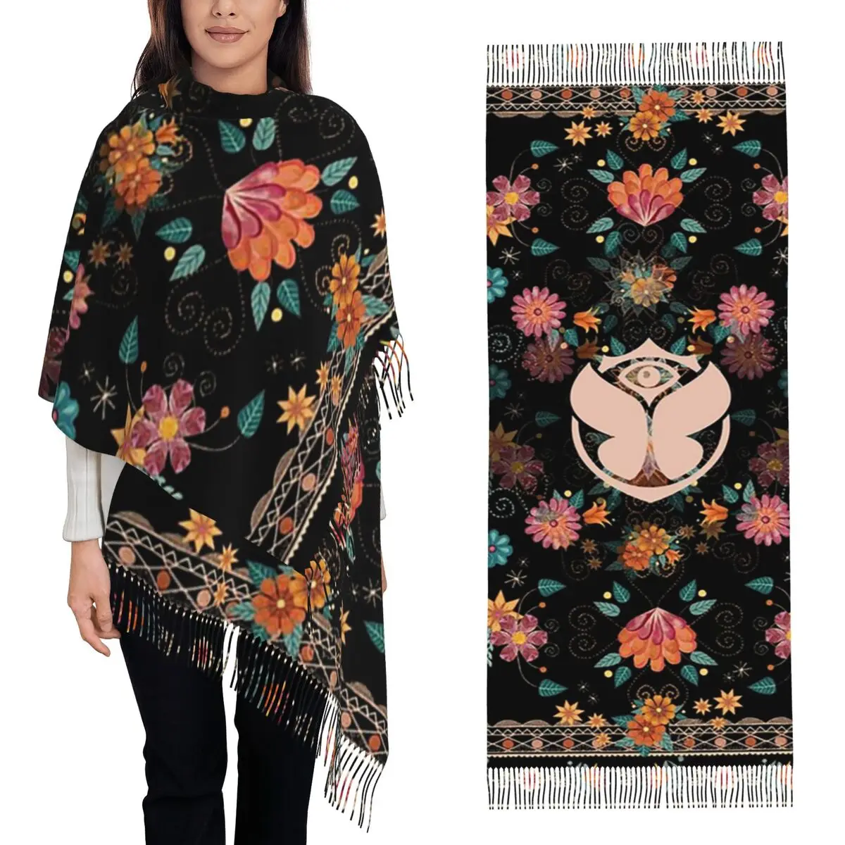 

Фестивальный шарф «Сантра завтрашленд», шарфы с кисточками для женщин, мягкие теплые шали и накидки, длинная осенне-зимняя шаль