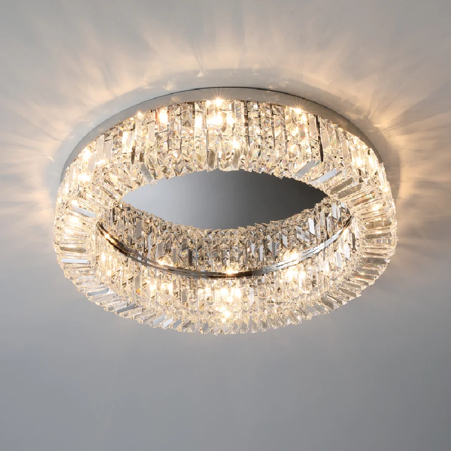 Modern crystal chandelier stainless steel simple living room lamp luxury hotel decorative lamp LED luster interior lighting