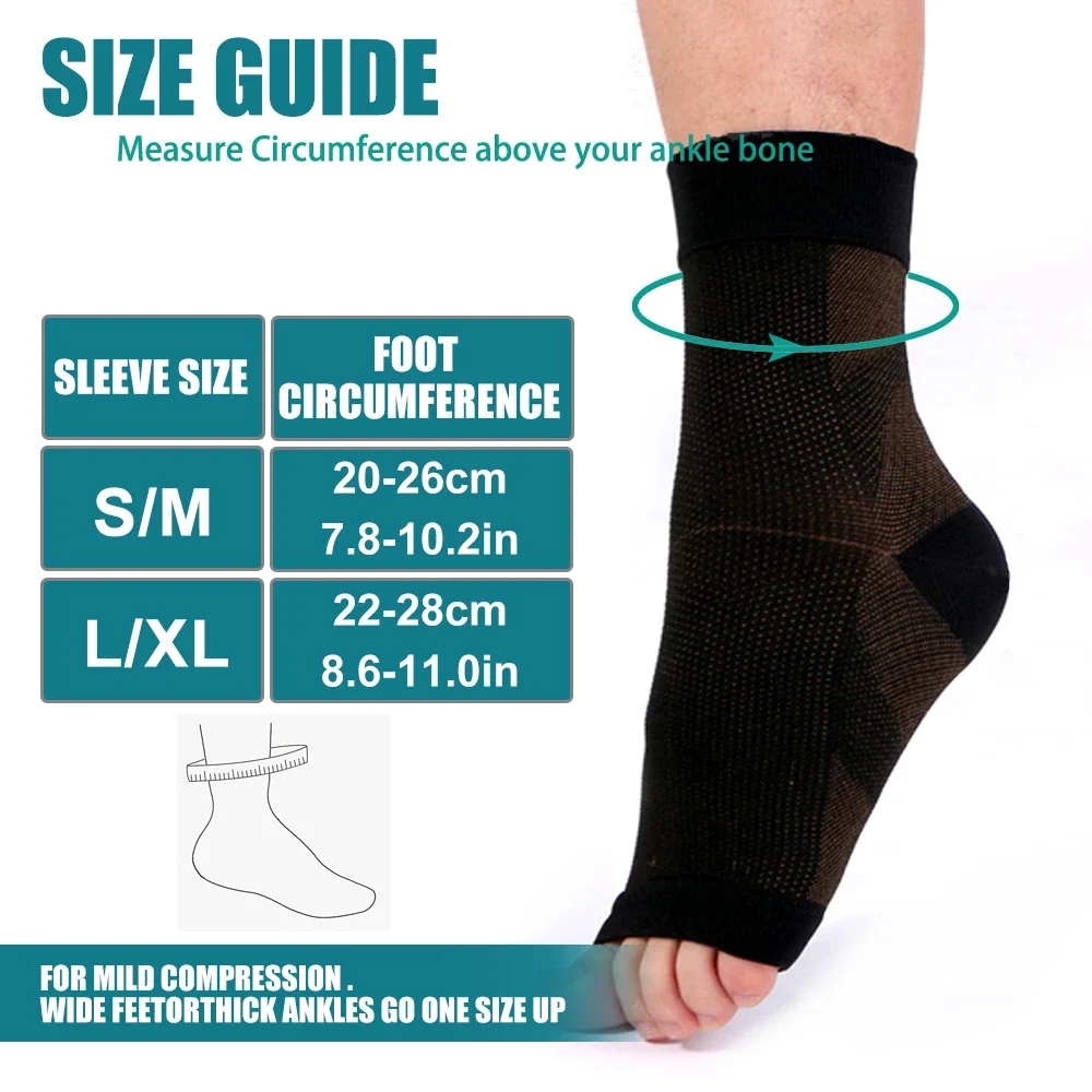 1Pair Neuropathy Socks Support Copper Ankle Compression Sleeve Brace Tendonitis for Pain Relief Plantar Fasciitis Swelling