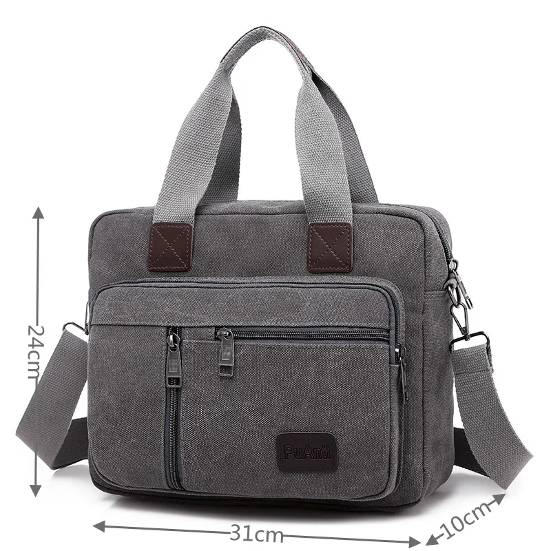 Men's Canvas Travel Handbag Large Capacity Multi-layer Crossbody Shoulder Bag Student Leisure Tote with Top-Handle