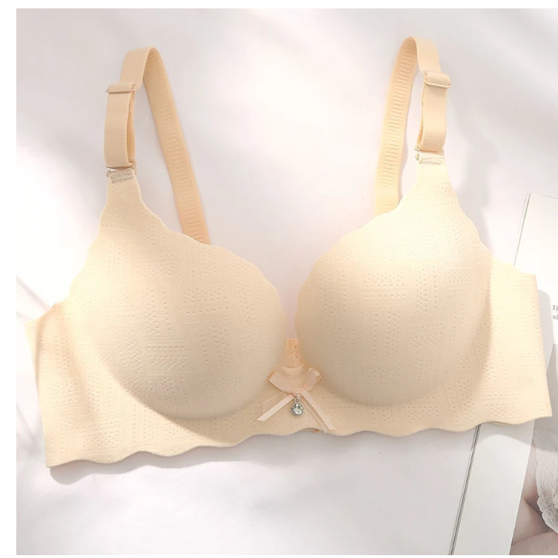 Traditional Gathering Girl Underwear Comfortable Skin Pure Color Pure Desire Nylon Material Small Chest Gathering Secure Straps