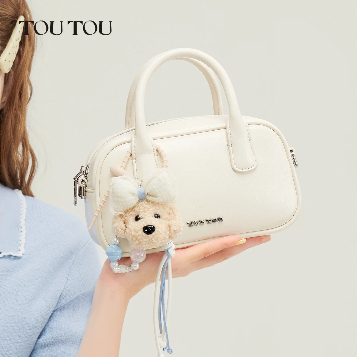 

toutou pu leather handbags red bowling bag boston bag Shoulder Bag with Strap Original bags for women Solid Color Commuting Bag