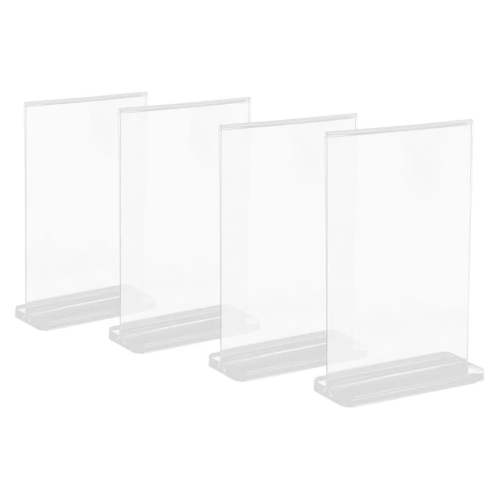 

4 Pcs T-Shaped Display Rack Acrylic Sign Holder 9x12.8cm Double Sided Menu Poster Stand for Table Top