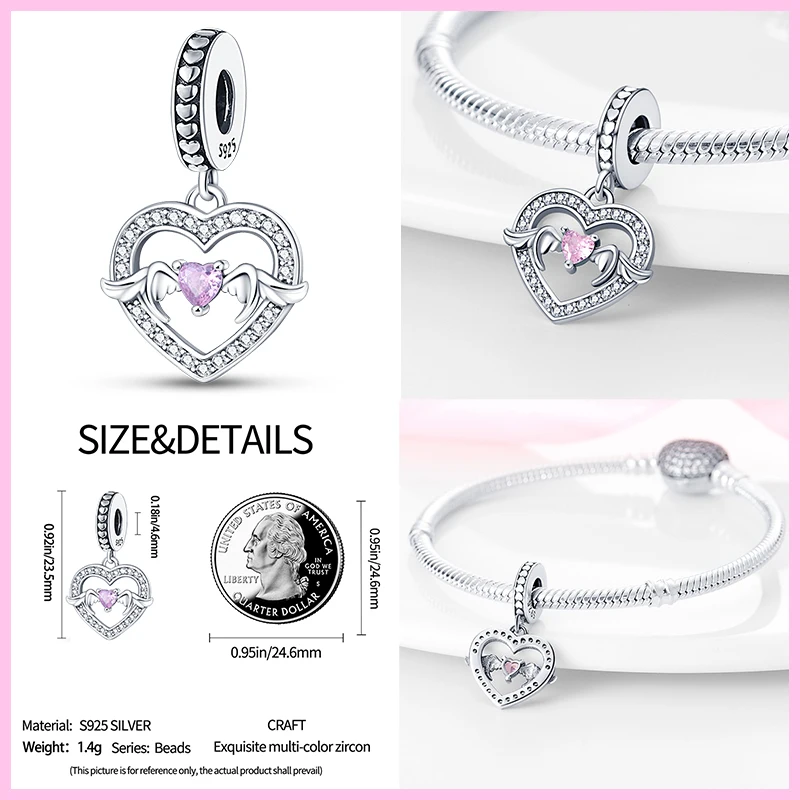 925 Sterling Silver Pink Collection perline di fascino a forma di cuore per Pandora 925 braccialetto originale regalo di gioielli fai da te