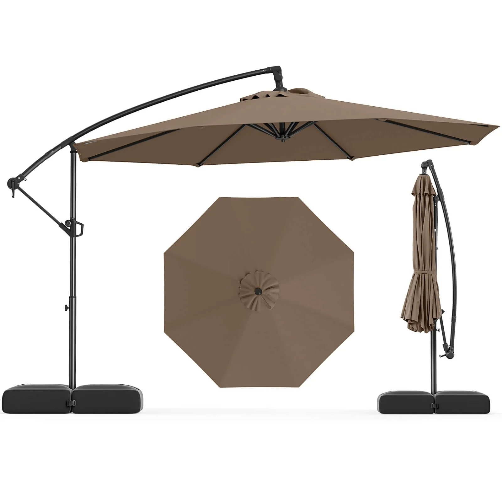 

10 FT Offset Hanging Umbrella with Base Patio Cantilever Umbrella 360° Rotation