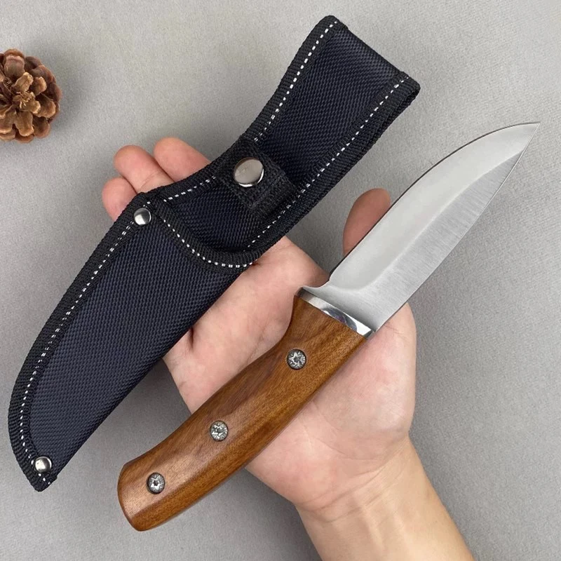 9.1 inch, small straight knife, portable martensitic steel solid wood handle, perfect for family camping survival barbecue