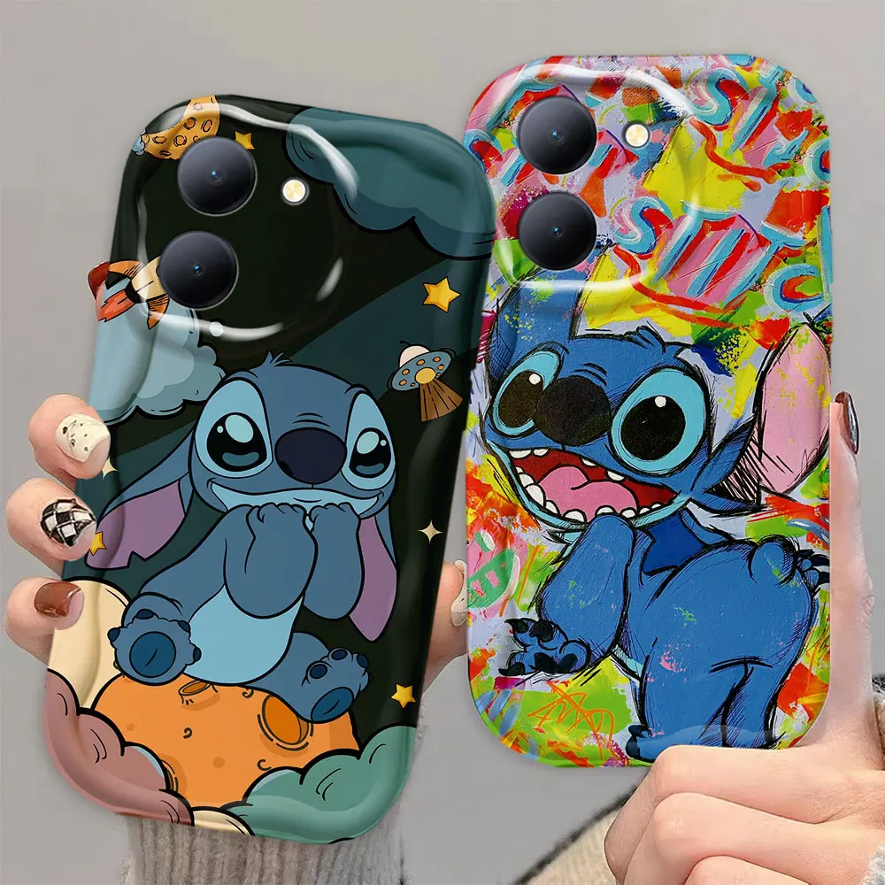 Funny Cute Stitch Angle Cream White Curve Mobile Phone Case Cover For VIVO Y35 Y28 Y27 Y22 Y21 Y20 Y19 S I T A SG G 5G