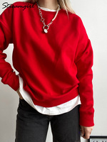 Autumn Oversized Sweatshirts Women Cotton Loose Pullovers Red Round Neck Sweatshirt For Women Oversize Tops For Couples 2025