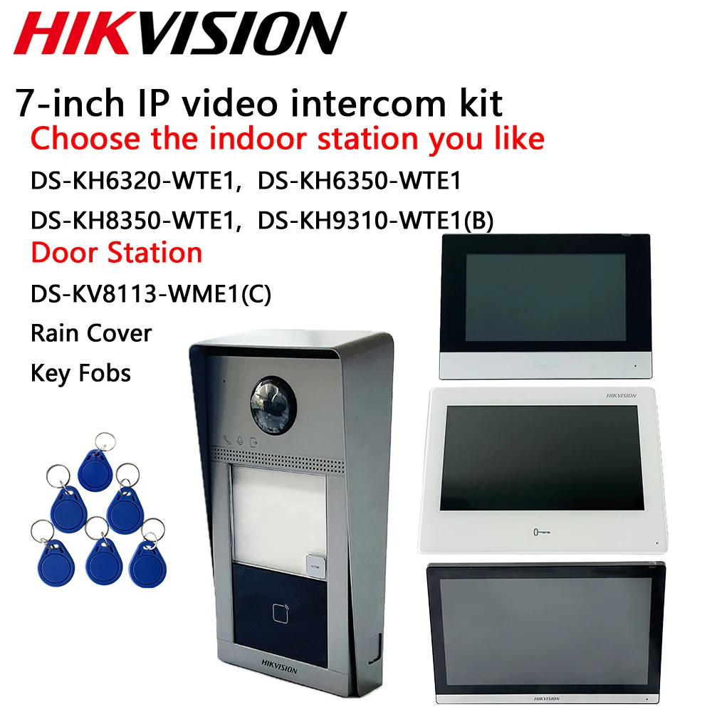 

Hikvision 7-inch IP Video Intercom Kit DS-KH6320-WTE1 DS-KH6350-WTE1 DS-KH8350-WTE1 DS-KH9310-WTE1(B) DS-KV8113-WPE1(C) Station