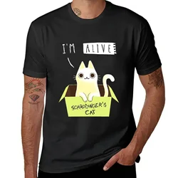 Camiseta personalizada para hombre, camisa de cuello redondo, Informal, harajuku, con estampado de gato vivo y Schrodingers, 2024