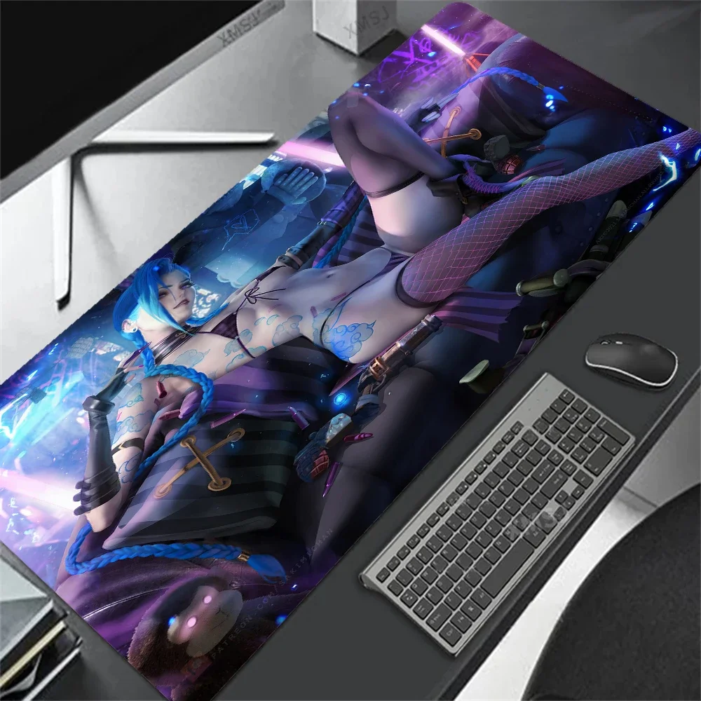 Large Mouse Pad KDA Ahri Jinx Anime Sexy Mouse Mat Gaming Mouse Pad Lock Color Edge XXL Gamer Rubber Keyboards Mousepad 90X40CM