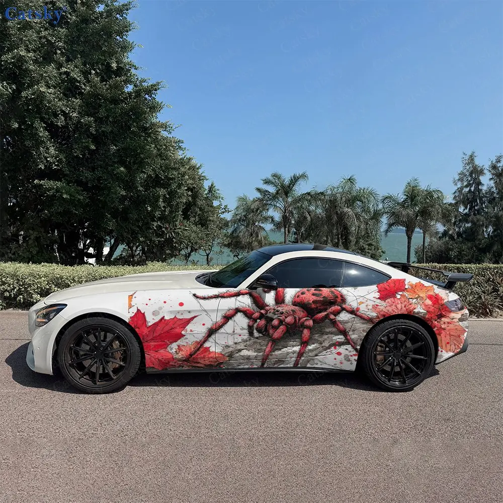 

2 шт. виниловых наклеек для автомобиля «Осенняя охота на пауков-императоров», прочные, устойчивые к выцветанию, улучшающие эстетику автомобиля, с ярким художественным дизайном