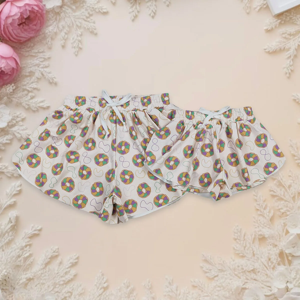 

Kids Adullt Girl Mardi Gras Donuts Clothes Mama and Me Yoga Active Wear Elastic Shorts Bottom Parent-child Matching Wholesale